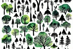 Trees in a forest with crows tattoo idea