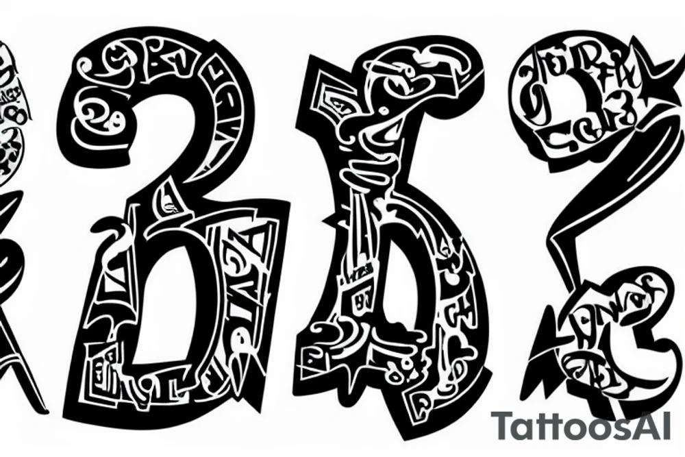 3 distorted letters tattoo idea
