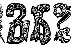 3 distorted letters tattoo idea