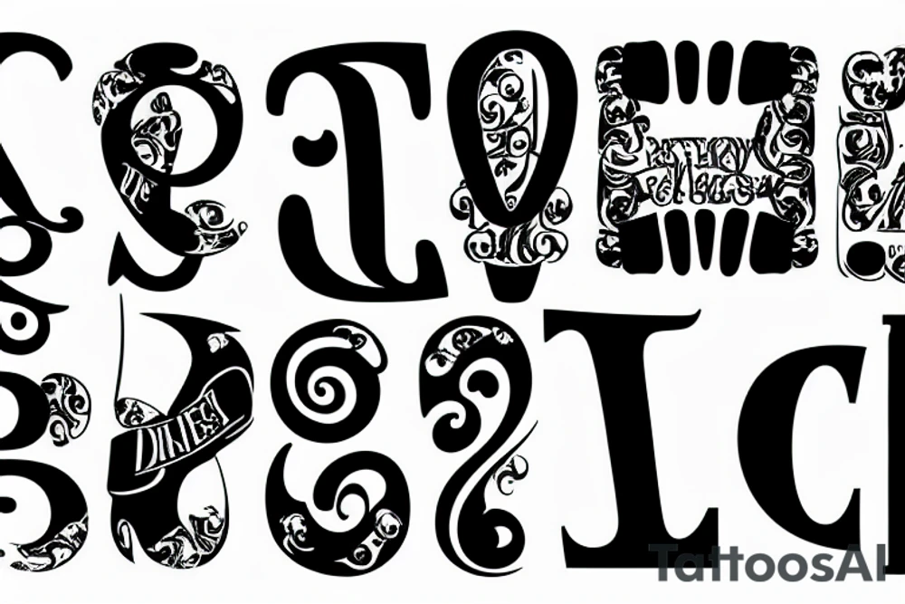 3 distorted letters tattoo idea
