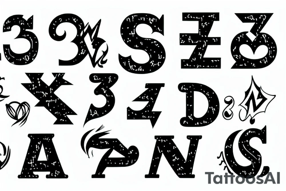 3 distorted letters tattoo idea