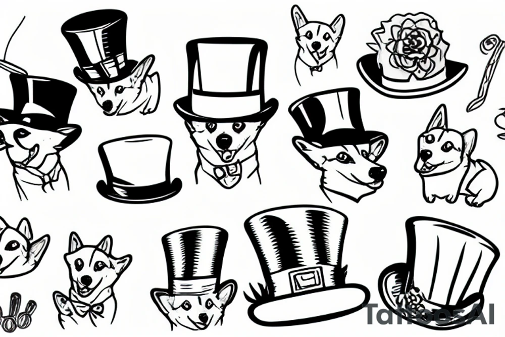 corgi dog with a top hat tattoo idea