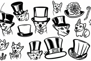 corgi dog with a top hat tattoo idea