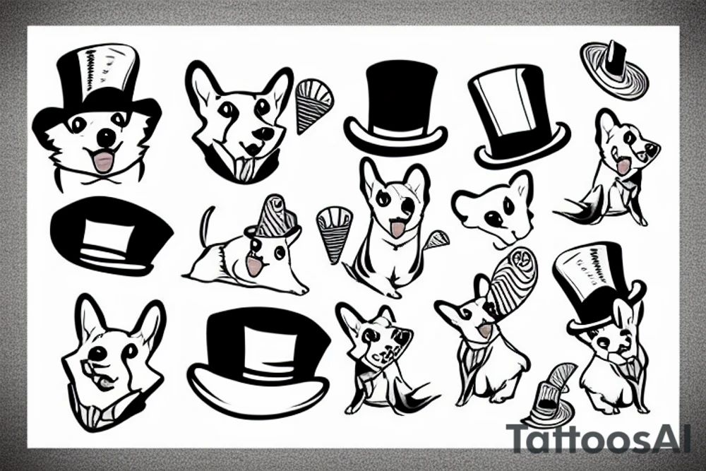 corgi dog with a top hat tattoo idea