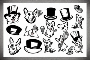corgi dog with a top hat tattoo idea