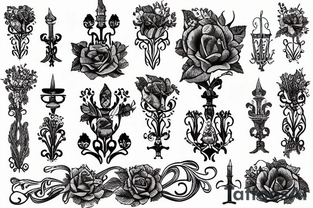medieval candelabra flowers tattoo idea