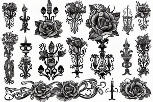 medieval candelabra flowers tattoo idea