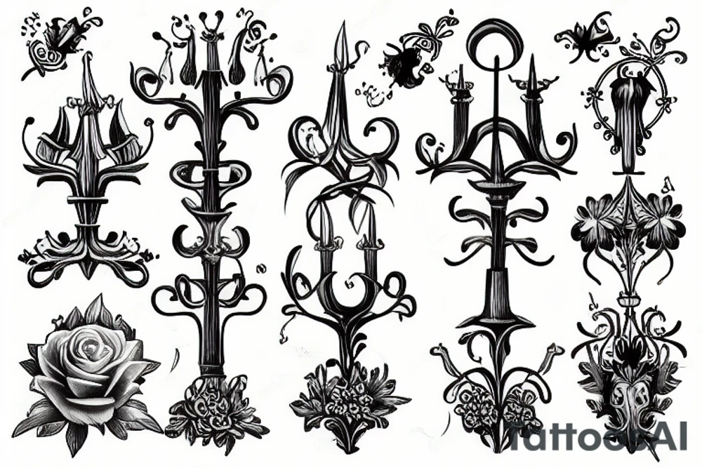 medieval candelabra flowers tattoo idea
