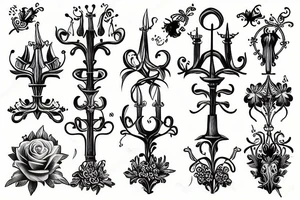 medieval candelabra flowers tattoo idea