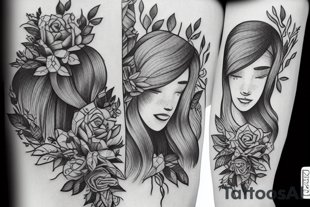 girl reading a book in forest tattoo idea