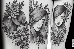 girl reading a book in forest tattoo idea
