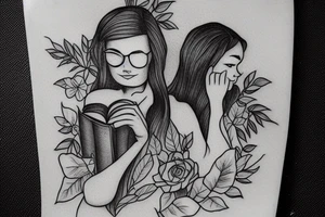 girl reading a book in forest tattoo idea