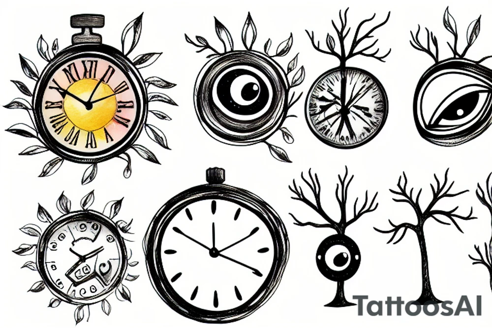 Clock, tree, eye tattoo idea
