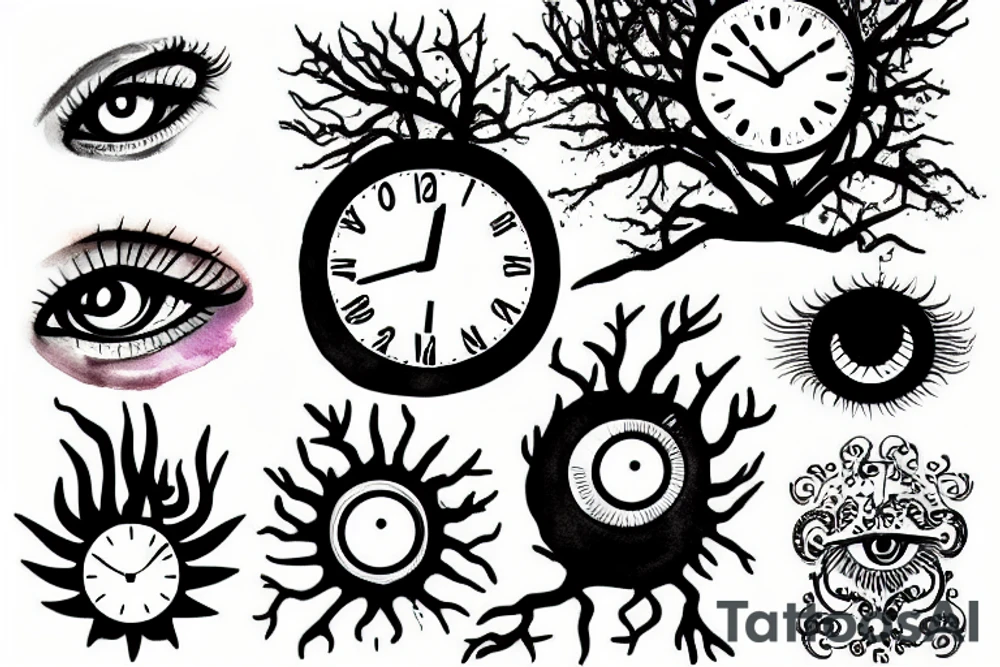 Clock, tree, eye tattoo idea