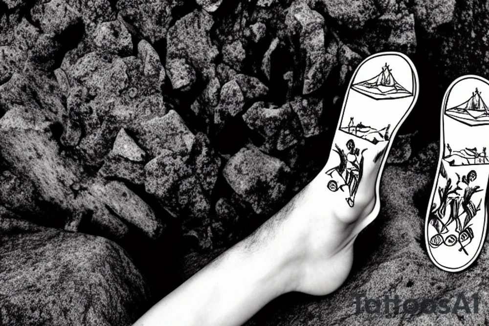 Guy alone on a cliff with shoes in hand tattoo idea