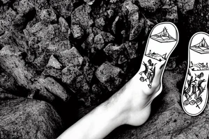 Guy alone on a cliff with shoes in hand tattoo idea