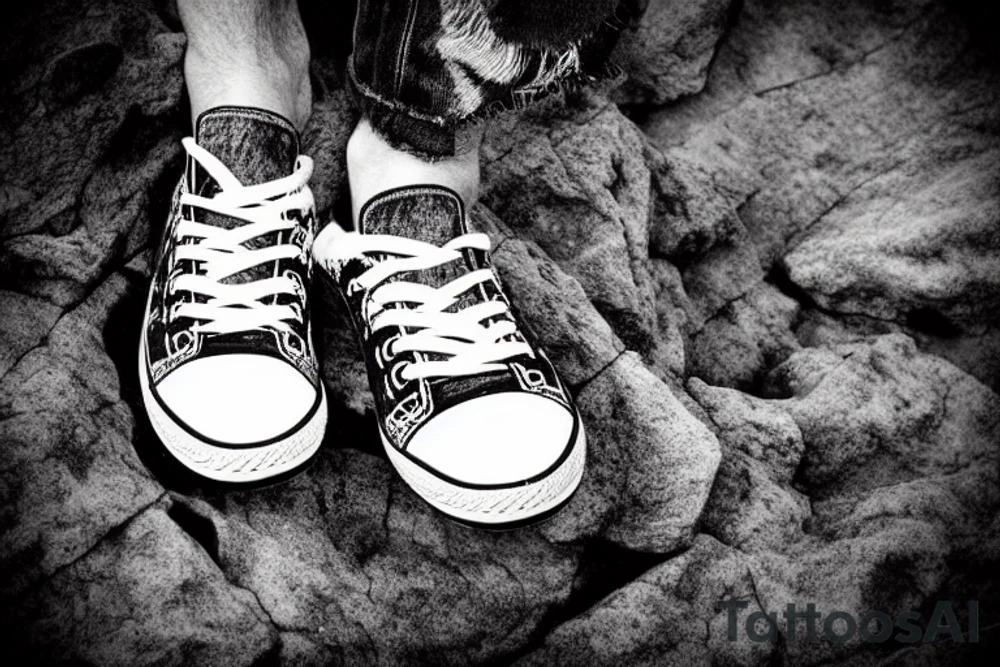 Guy alone on a cliff with shoes in hand tattoo idea