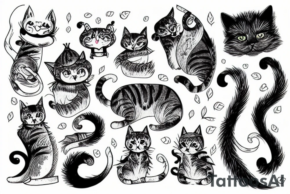 cat in fantasy forest tattoo idea