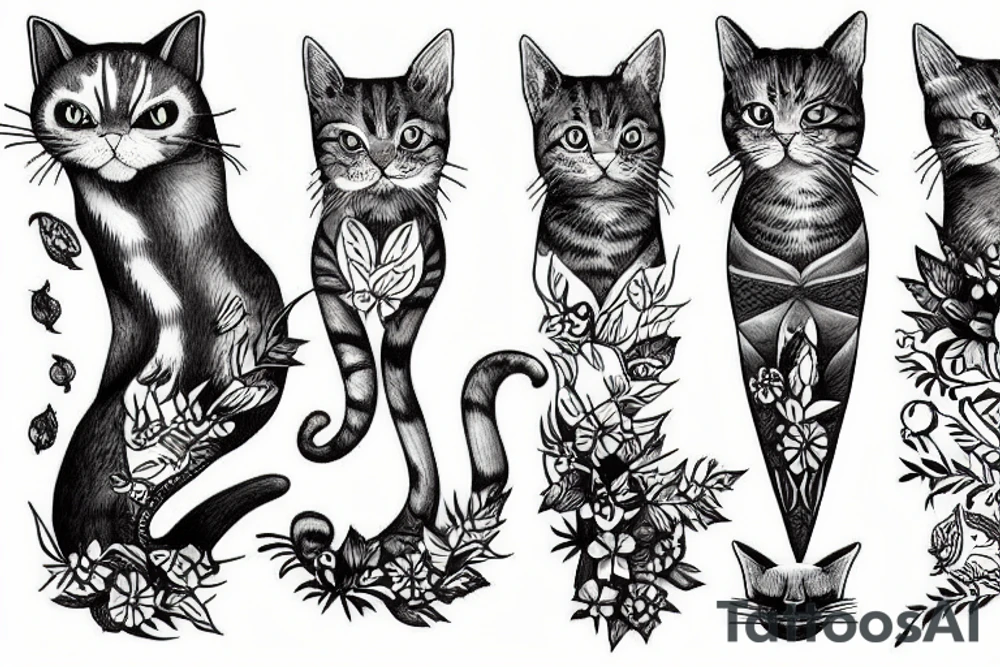 cat in fantasy forest tattoo idea