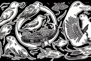 Sea gull and sea lion enjoying a bonfire tattoo idea