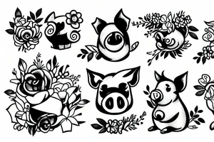 cute pig with flowers tattoo idea