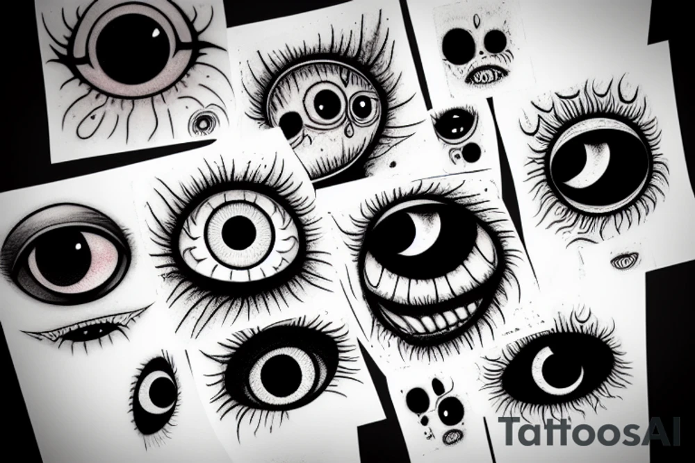 a cluster of horrifying eyes tattoo idea