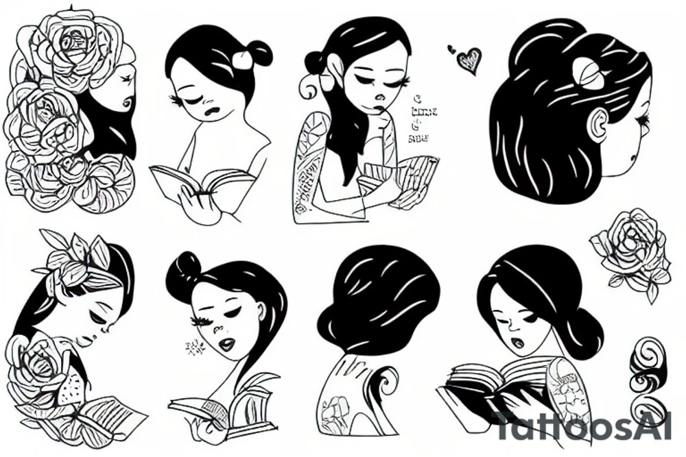 girl reading book tattoo idea