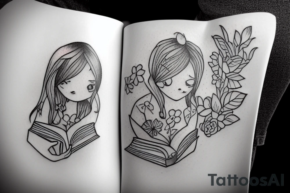 girl reading book tattoo idea