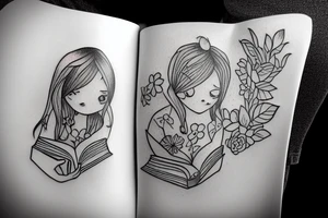 girl reading book tattoo idea