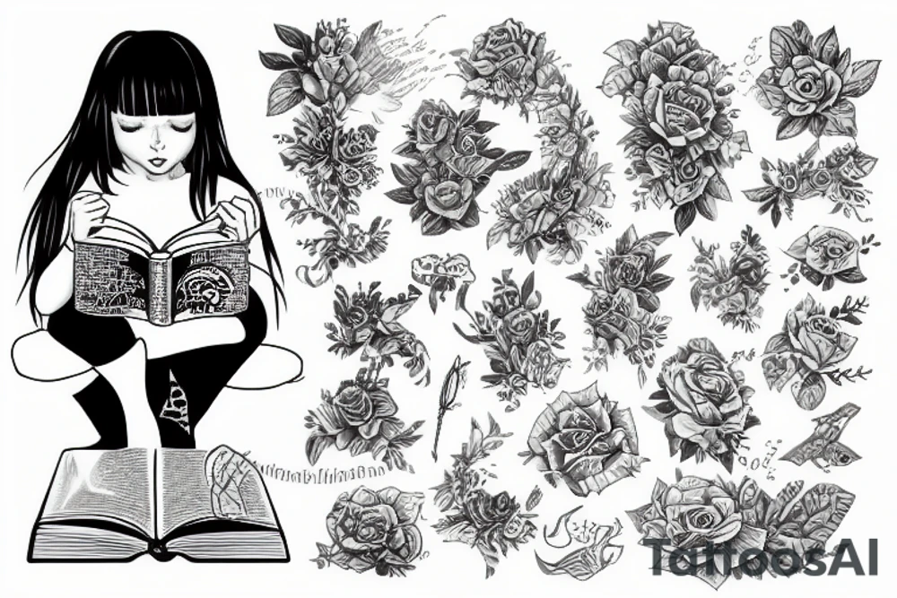 girl reading book tattoo idea