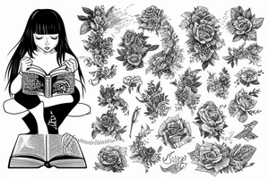 girl reading book tattoo idea