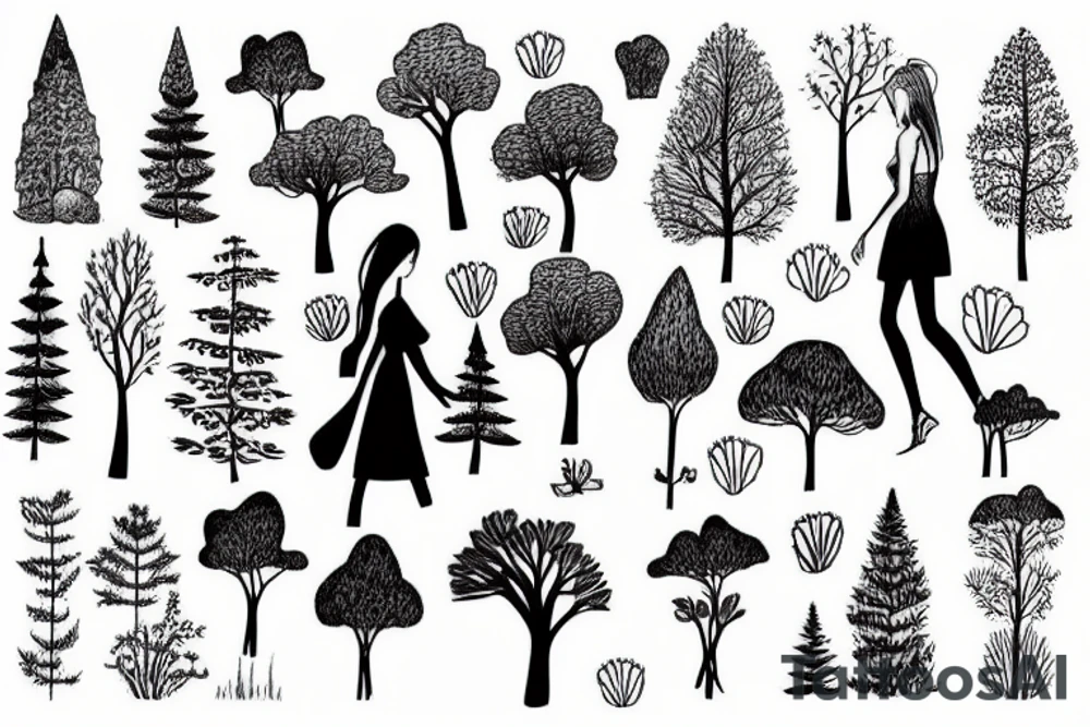 girl walking in forest tattoo idea