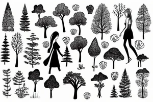girl walking in forest tattoo idea