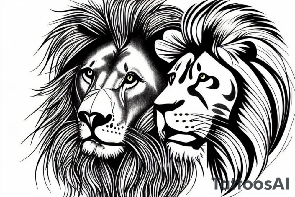 Lion with Woman tattoo idea