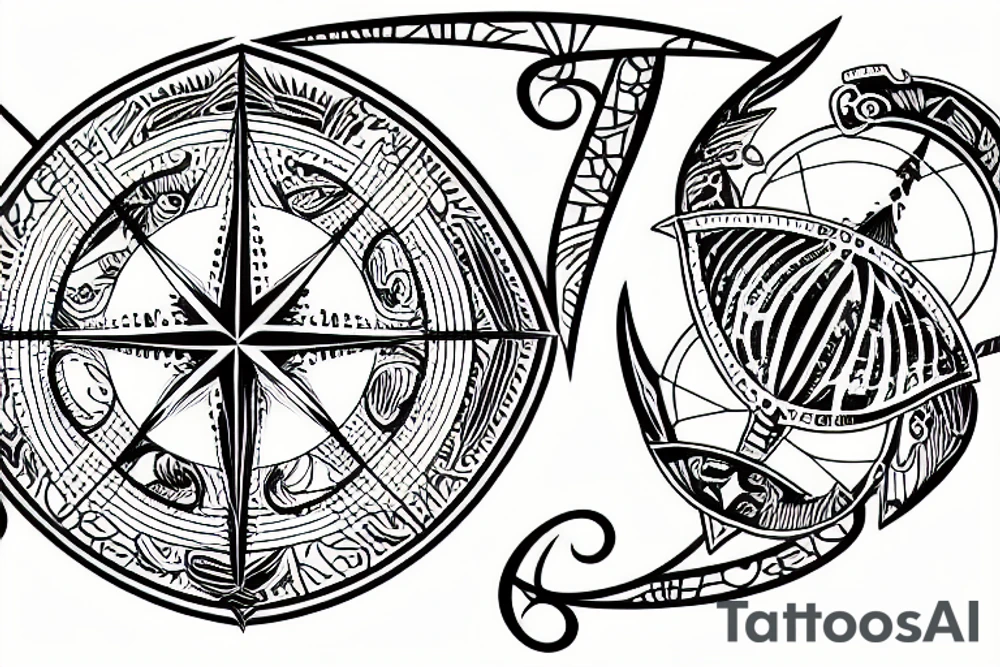 Nautical Map of french polynesia with compass sea turtles tattoo idea