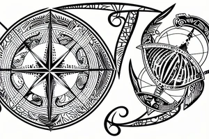 Nautical Map of french polynesia with compass sea turtles tattoo idea