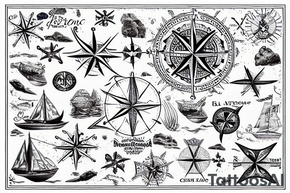 Nautical Map of french polynesia with compass tattoo idea Nautical Map of french polynesia with compass tattoo idea