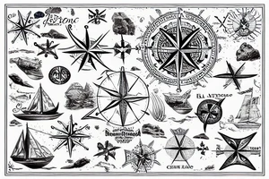 Nautical Map of french polynesia with compass tattoo idea