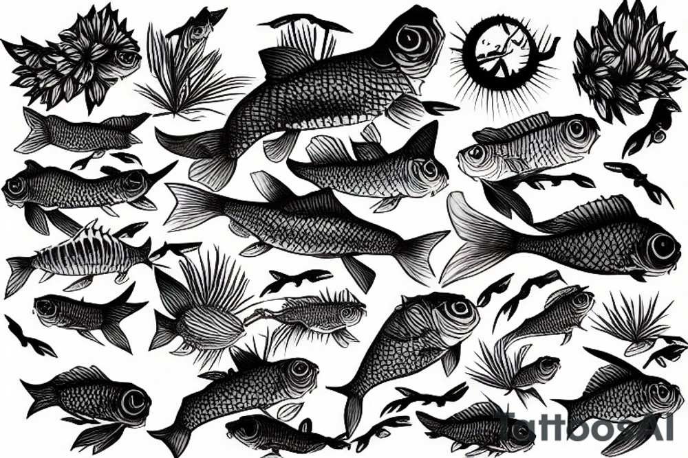 Carp fisjing nature tent tattoo idea