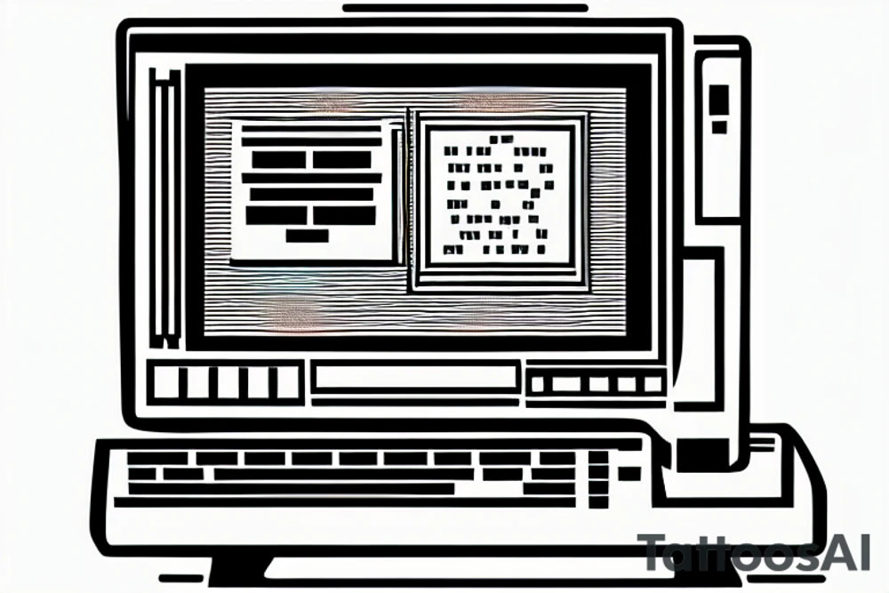 An old school computer. The screen shows a command prompt. tattoo idea