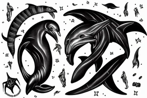 Dark Alien fighting a dolphin tattoo idea