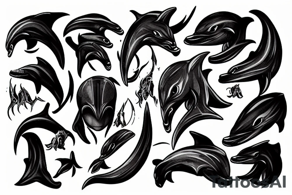Dark Alien fighting a dolphin tattoo idea