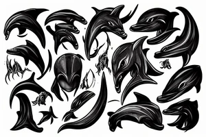 Dark Alien fighting a dolphin tattoo idea