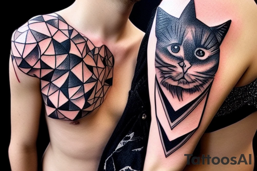 A geometric shoulder tattoo consisting out of cat heads tattoo idea