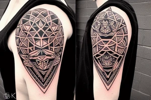 A geometric shoulder tattoo consisting out of cat heads tattoo idea