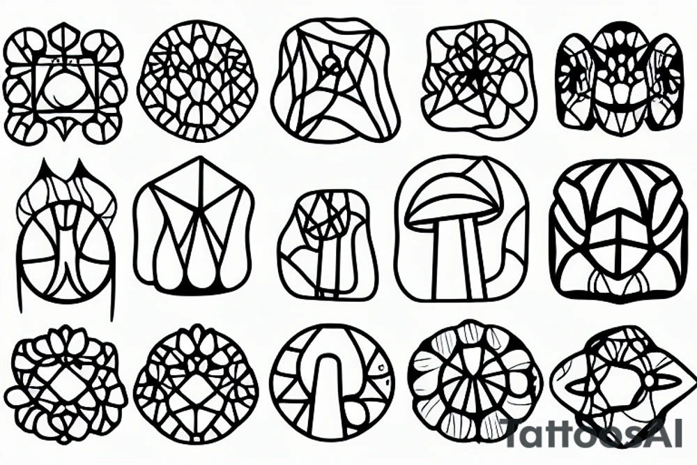 A geometric mushroom made of little skulls tattoo idea