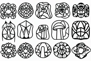 A geometric mushroom made of little skulls tattoo idea