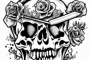 skull with computer keyoard sword tattoo idea