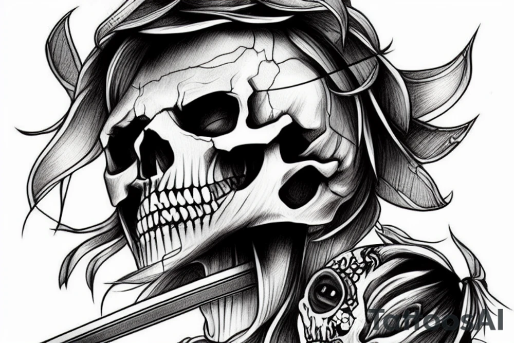 skull with computer keyoard sword tattoo idea
