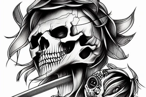 skull with computer keyoard sword tattoo idea